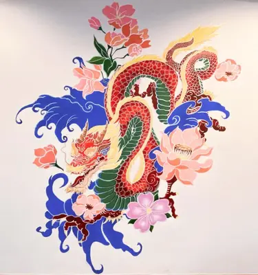 a chinese dragon with flowers on a white background at Capzule Bed Phuket in Phuket Town
