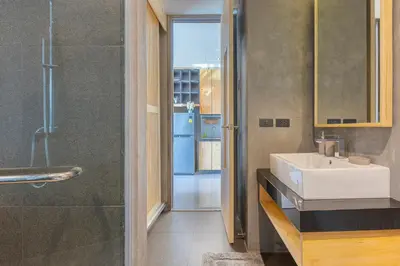 a bathroom with a sink and a shower at Relife Windy by Holy Cow, country view in Rawai Beach
