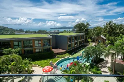 an aerial view of a resort with a swimming pool at Panora sea view -modern facilities walk to beach in Surin Beach
