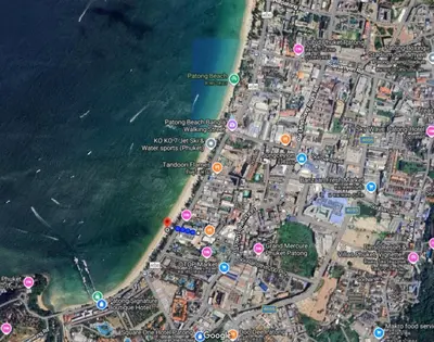 a map of a beach with colored circles on it at Royal Beach Residence, Patong Beach in Patong Beach