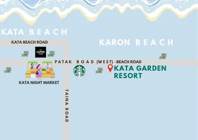 a map of kata garden resort and kata beach at Kata Garden Resort SHA Extra Plus in Kata Beach