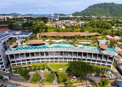 an overhead view of a building with a pool at HOMA Phuket Town in Phuket Town