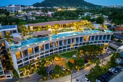 an overhead view of a building with a pool at HOMA Phuket Town in Phuket Town