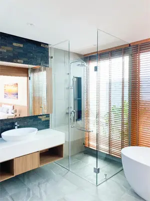 a bathroom with a tub and a sink and a shower at Shambhala grand villa by Cozy Lake in Bang Tao Beach