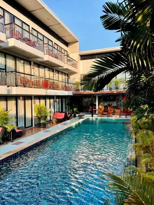 a swimming pool in front of a building at Z&Z House in Rawai Beach