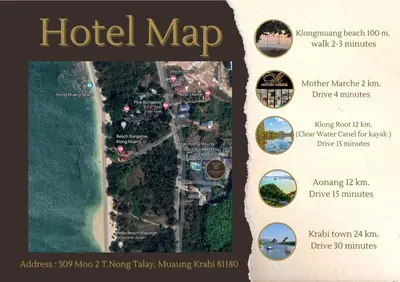 a flyer for a hotel map of a resort at Krabi Klong Muang Bay Resort in Klong Muang Beach