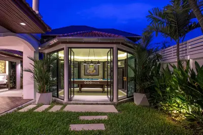 a home with a gazebo with a pool table at Best Holidays - Oxygen pool, Billard, Gym! 2-Storey Tropical Villa Havana N in Kamala Beach