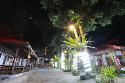 a street at night with palm trees and lights at Pagi Pagi villas in Ao Nang Beach