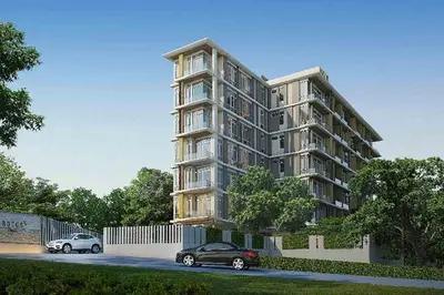 a rendering of a apartment building with cars parked in front at Apartment in Aonang - great location with pool in Ao Nang Beach