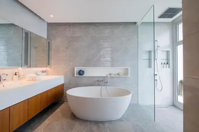 a bathroom with a large tub and a shower at Beachfront Residences - Stunning Sea and Lake View in Bang Tao Beach