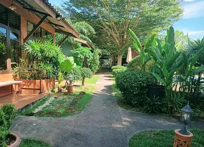 a garden with many plants and a building at Phuket Siam Villas - SHA PLUS in Chalong