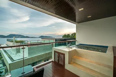 a view from the balcony of a house with a hot tub at Sea view apartment at The Privilege by Lofty in Patong Beach