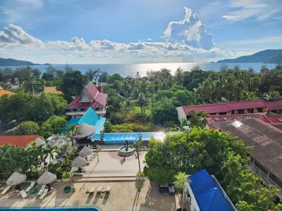 an aerial view of a resort with a swimming pool at Andaman sea view private in Patong Beach
