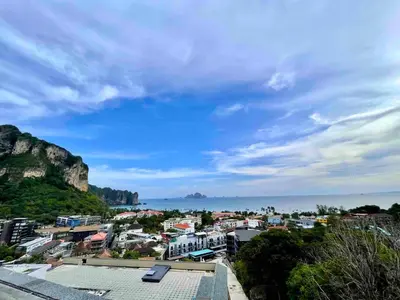a view of the city and the ocean at A402-Silk Condo Aonang-Sea view-5 mins walk to beach in Ao Nang Beach