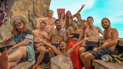 a group of people posing for a picture at Nomads Ao Nang Party Hostel 18-35 Years Old Only in Ao Nang Beach