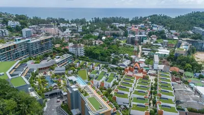 an aerial view of a city at Panora villa by VillaCarte in Surin Beach