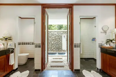 a bathroom with a shower and a toilet and a sink at Katamanda 3 Bed Tropical Villa B3 Near Kata Beach in Kata Beach