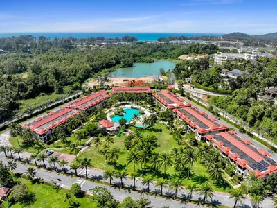 an aerial view of a resort with a lake at Laguna Luxury 2-Bed Pool Villa - Near Layan Beach in Layan Beach