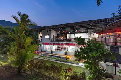 an aerial view of a house with a pool at Villa Nap Dau private pool villa for big Family and Friends in Ban Klang