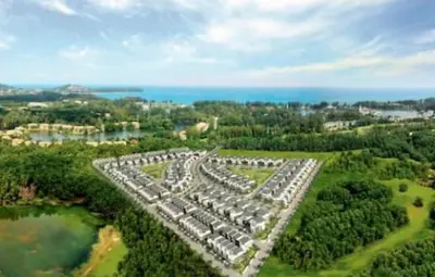 an aerial view of a parking lot near the ocean at Нескучный таунхаус в Лагуне in Phuket Town