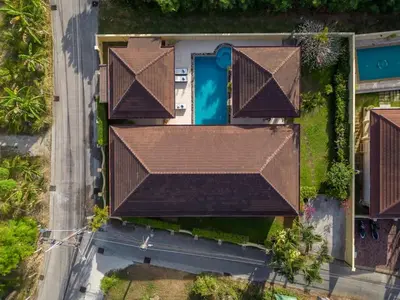 an overhead view of a house with a roof at Villa Rodentia 3br pool Villa in Rawai Beach